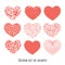 Set of nine stencil hearts for design