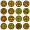 Set of Nine Vector Colorful Circular Floral Oriental Star Mandala Ornamental Pattern