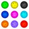 Set of nine vector multicolored pickleball balls.