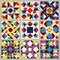 Set of Nine Vector Seamless Blue Red Yellow White Color Retro Geometric Ethnic Square Quilt Pattern Collection