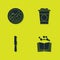 Set No trash, Open book, Disposable plastic knife and Paper glass icon. Vector