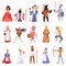 Set of noble and citizens of medieval town, flat vector illustration isolated.