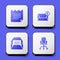 Set Notebook, Mail and e-mail, Envelope and Office chair icon. White square button. Vector