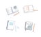 Set of notebooks with pensils in colored icons. Hand drawn graphic design icon for websites, web design, mobile app on