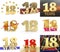 Set of number eighteen year 18 year celebration design. Anniversary golden number template elements for your birthday party. 3D