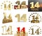 Set of number fourteen year 14 year celebration design. Anniversary golden number template elements for your birthday party. 3D