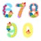 Set of numbers with clown juggler from 6 to 9