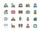 Set of Nursing Home Flat Color Line Icons. Pensioner, Hospital, Seniors and more