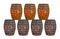 Set of oak barrels gray and brown warehouse storage and aging whiskey