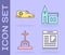 Set Obituaries, Hearse car, Grave with cross and Church building icon. Vector