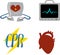 Set of objects for cardiopulmonary resuscitation. Urgent Care. Medical equipment. Defibrillator, ecg