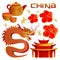 Set of objects the Chinese tradition elements. Chinese theme icon set. Vector illustration