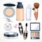 Set of objects cosmetics cream,eye shadow, face powder, brush