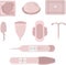 Set of objects for women`s health. Reproduction and contraception. Pregnancy and menstruation. Pregnancy test, pill and rectal