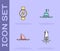Set Octopus, Compass, Shark fin in ocean wave and Floating buoy on the sea icon. Vector
