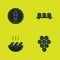 Set Octopus on a plate, Caviar, Fish soup and Sushi cutting board icon. Vector