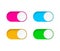 Set of On and Off toggle switch buttons.Design colorful switch buttons set.Toggle slide for mobile app, social media. vector eps10