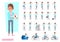 Set of office woman worker character vector design. Presentation in various action with emotions, running, standing, walking and