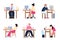 Set of office workers bored and tired of work flat vector illustration isolated.