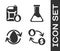 Set Oil exchange, water transfer, convert, Canister for motor machine oil, Oil drop and Test tube and flask icon. Vector