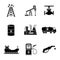 Set of oil icons - barrel, gas station, rigs