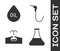 Set Oil petrol test tube, Oil drop, Oilfield and Gasoline pump nozzle icon. Vector