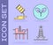 Set Oil rig with fire, Barrel oil leak, Oil platform in the sea and Bio fuel icon. Vector