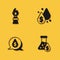 Set Oil rig with fire, petrol test tube, drop dollar symbol and icon with long shadow. Vector