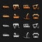 Set Oil tanker ship, Delivery cargo truck, Trolleybus, Windsurfing, Car, Bus, and Rv Camping trailer icon. Vector