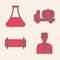 Set Oilman, Oil petrol test tube, Tanker truck and Industry pipe icon. Vector