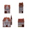 Set of old buildings houses, facades, Europe, medieval traditions. Different architectural styles. Vector illustration