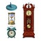 Set of old clocks. Sundial, Hourglass, Alarm clock Antique grandfather pendulum clock. Vector illustration.