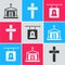 Set Old crypt, Christian cross and Signboard tombstone icon. Vector
