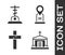 Set Old crypt, Grave with cross, Christian cross and Location grave icon. Vector