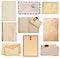 Set of old paper sheets, book, envelope, card