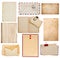 Set of old paper sheets, book, envelope, card