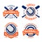 Set of old style Baseball Labels with ball and bats. Vector