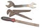 Set of old tools - rasp, spanner, wrench