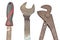 Set of old tools - rasp, spanner, wrench