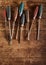 Set of old vintage wooden handled screwdrivers