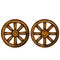 Set of old wooden cart wheels. Brown Detail of wagon with cracks