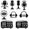 Set of online radio, headphones and microphone signs. Signs or logo templates. Radio frequency and on the air symbols. Collections