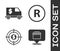 Set Online shopping concept, Armored truck, Target with dollar and Registered Trademark icon. Vector