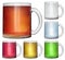 Set of opaque glass cups with multicolored drinks
