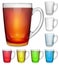 Set of opaque glass cups with multicolored drinks