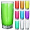 Set of opaque glasses with multicolored drinks