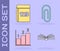 Set Open book, Book with word mathematics, Graph, schedule, chart, diagram and Paper clip icon. Vector