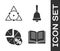 Set Open book, Triangle math, Graph, schedule, chart, diagram and Ringing bell icon