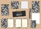 Set of open and closed notepads, organizer, diary, and pens. Zebra skin style. Vector realistic Mockup. Black and white. Different