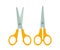 Set of open and closed scissors with a yellow handle. flat vector illustration